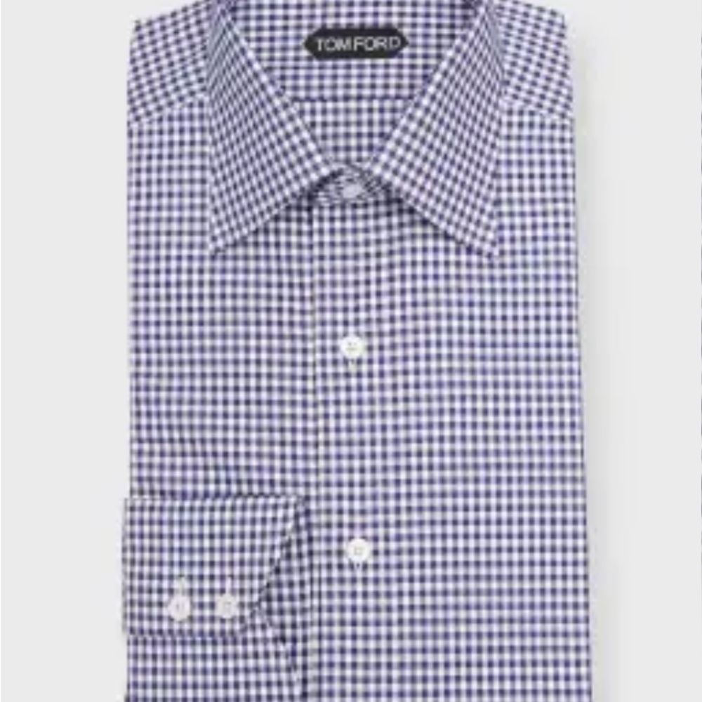 NWOT Tom Ford Blue Gingham Check Cotton Shirt 38/15